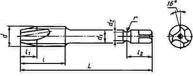 ГОСТ 17930-72 Метчики машинные с укороченными канавками для обработки легких сплавов. Конструкция и размеры (с Изменениями N 1, 2, 3)